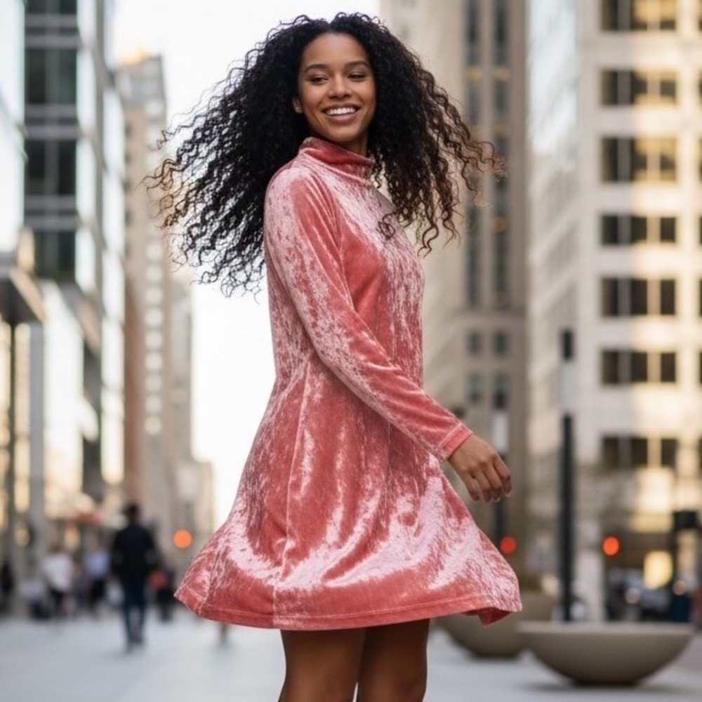 Y2K Isaac Mizrahi Coral Pink Velvet Mock Neck Top Dress‎ Small Fairy Festival